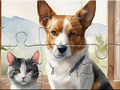 खेल Jigsaw Puzzle: Oil Painting Dog And Cat